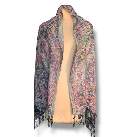 Modern Expressions Scarf Colorful Paisley Woven Shawl Wrap Fringe Detail Boho - Picture 3 of 10